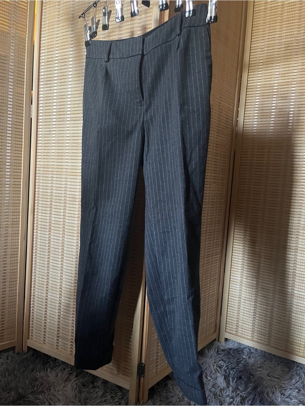 Express Pinstripe High Rise Dress Pants in Charcoal Gray